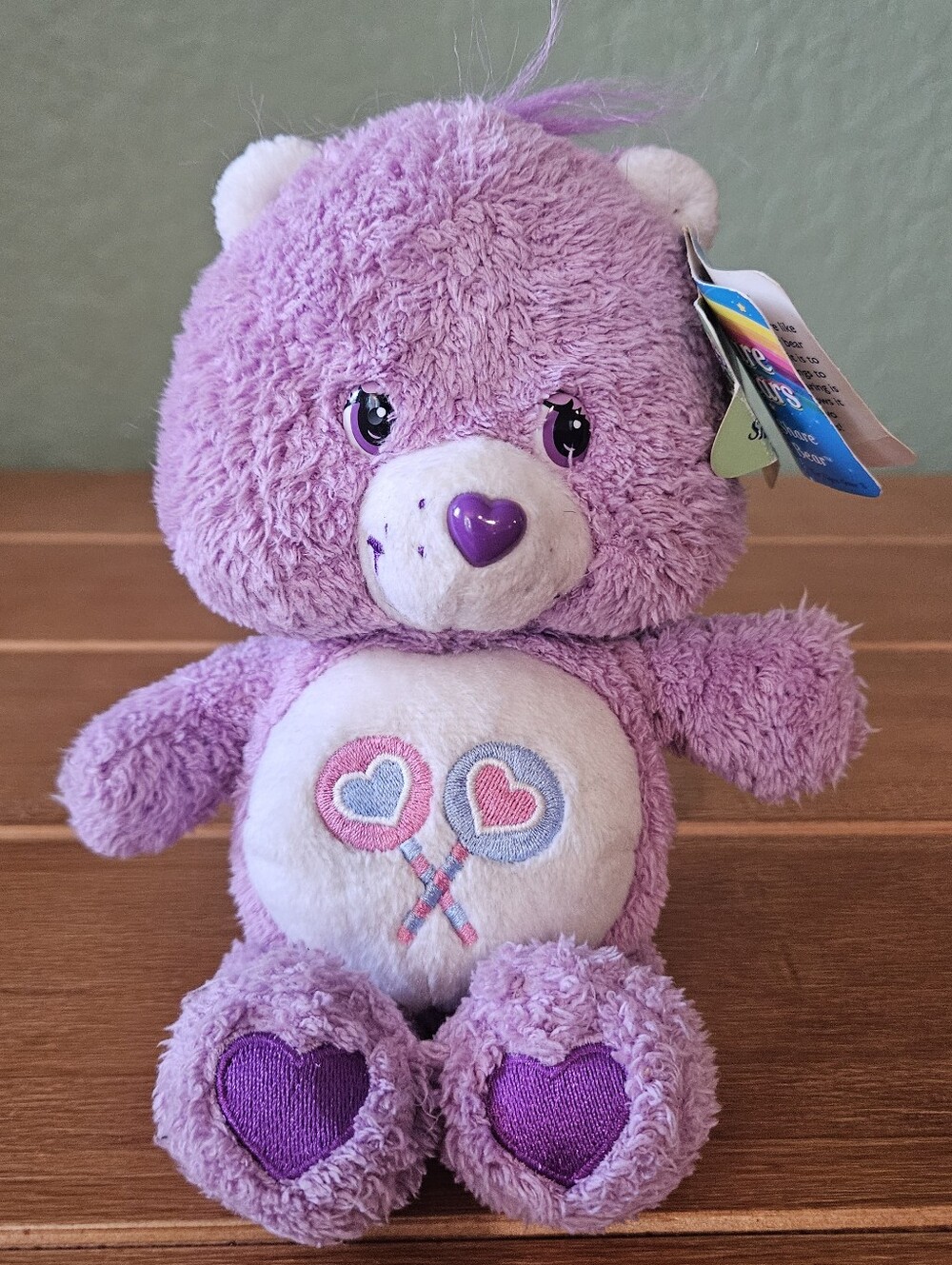 NWT- Vintage Care Bears Share Bear Plush Purple Lollipops 2004 Special Edition